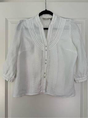 Women’s White Pintuck Button Blouse